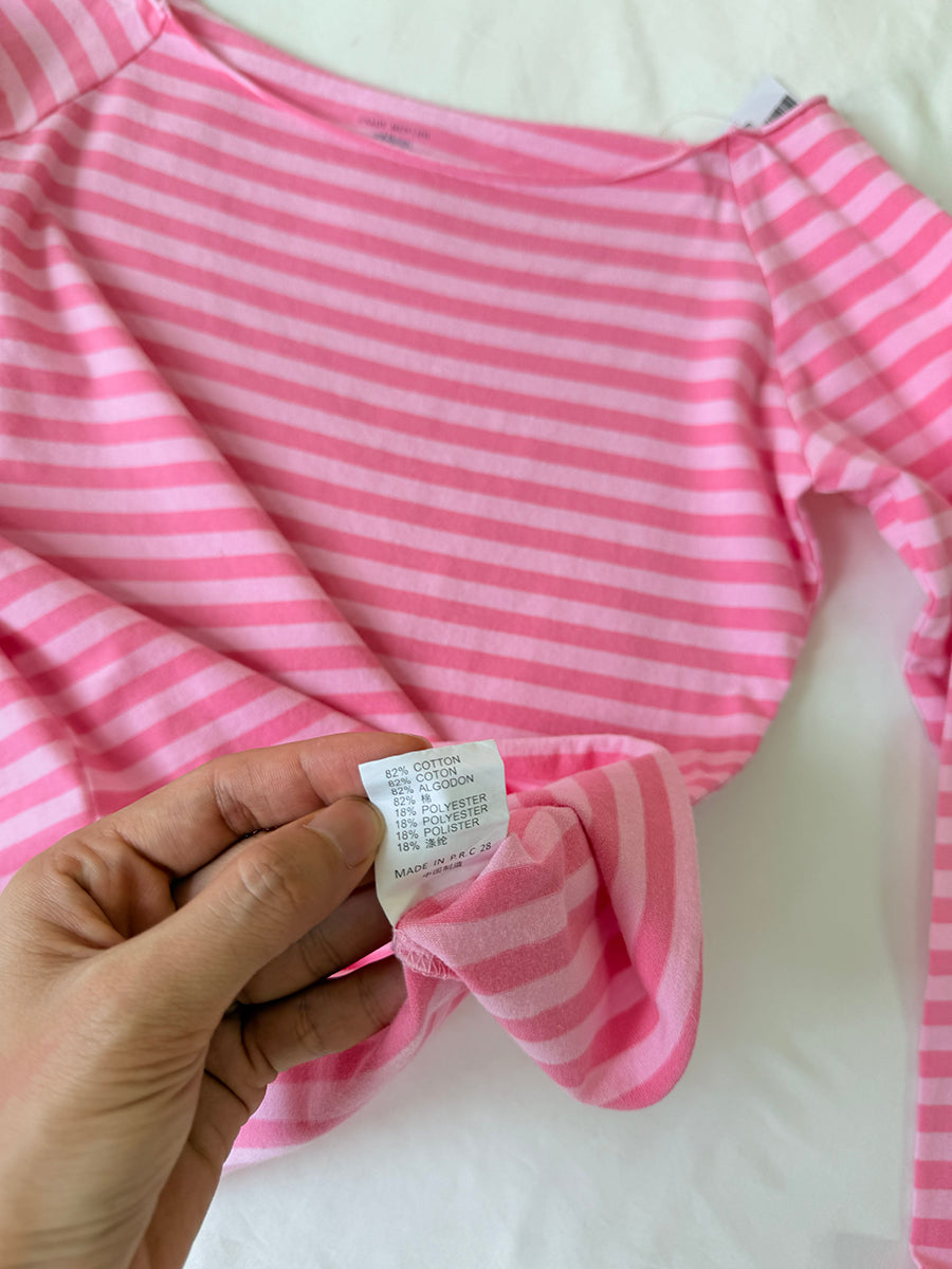 Pink Striped Slash Neck Long Sleeve T-shirt Shorts Sets