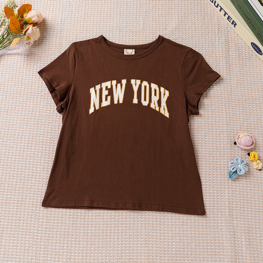 Summer Slim Fit Alphabet Print Short Sleeve T-Shirt