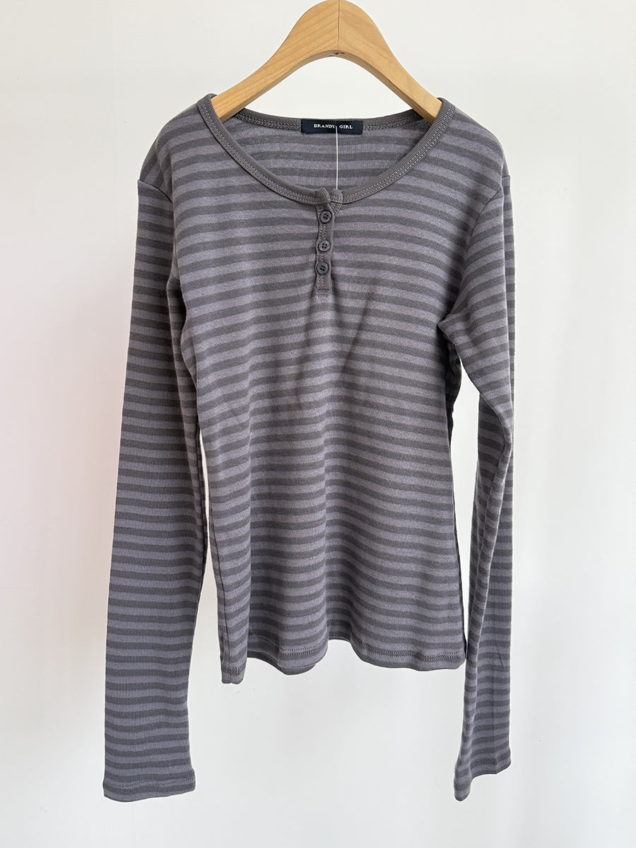 Jastie Pink Striped Slim Long Sleeve Tees