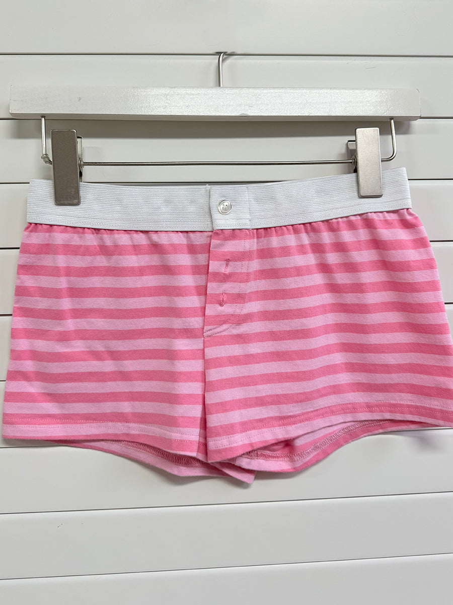 Pink Striped Slash Neck Long Sleeve T-shirt Shorts Sets