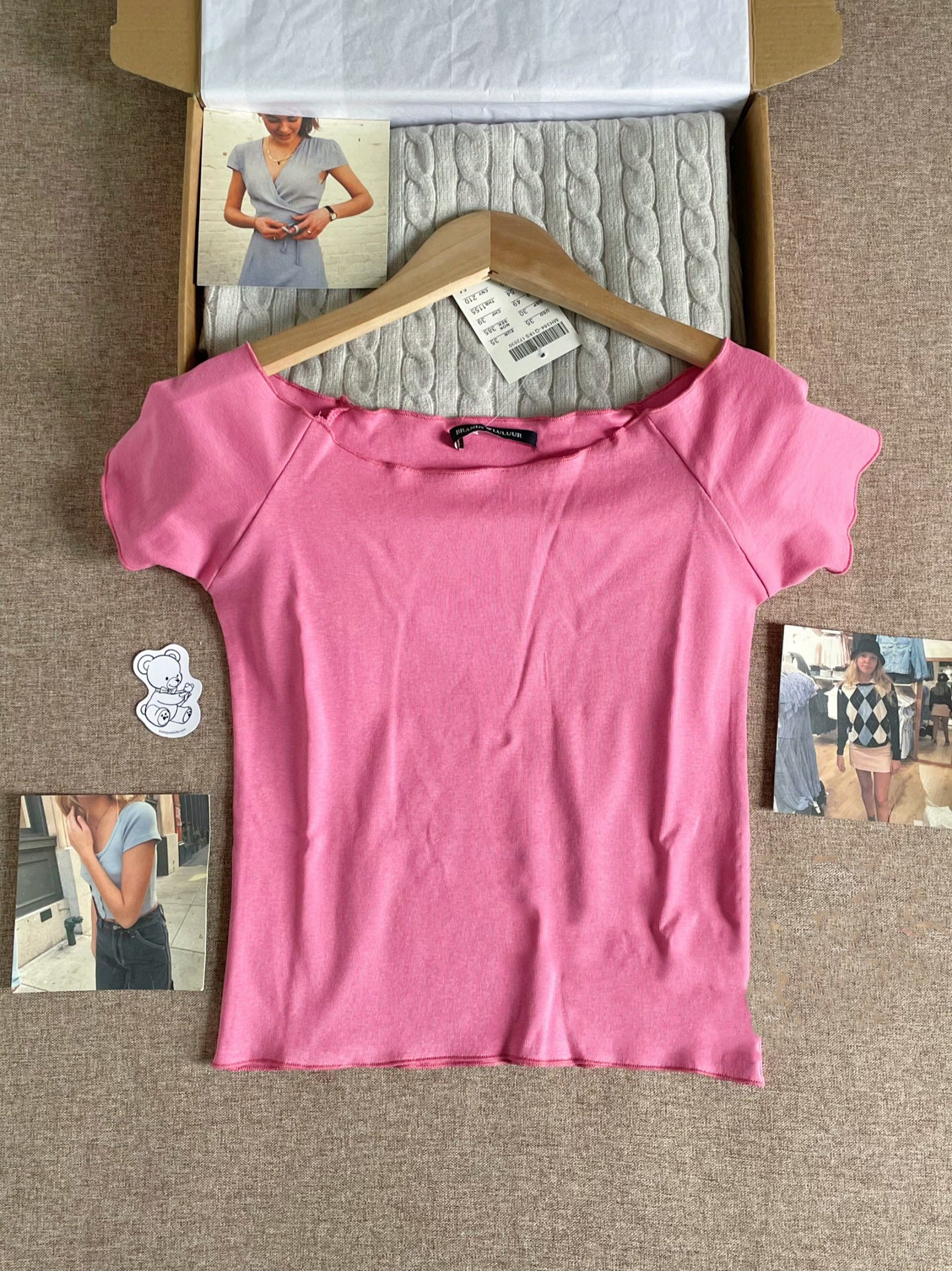 Rose Pink Slash Neck Crop Tops