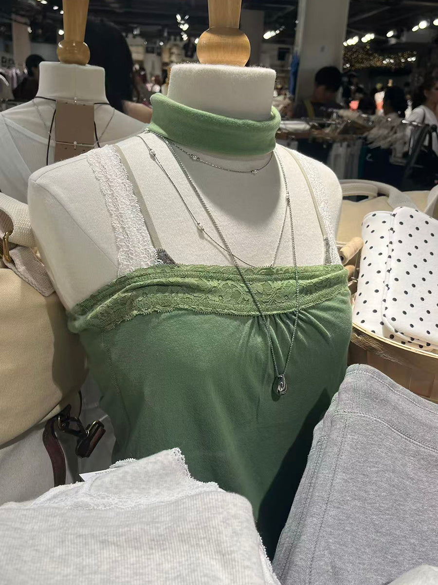 Solid Lace Trim Tube Women