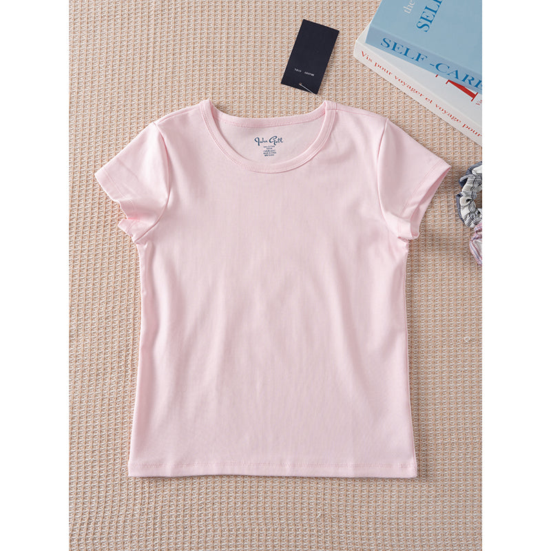 Crew Neck Solid Color Short Sleeve T-Shirt Basic Slim Fit