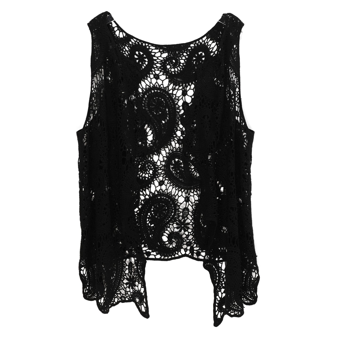 JASTIE Women's Cotton Crochet Vest Boho Hollow Out Sleeveless Cardigan Vintage Paisley Knit Beach Cover Up