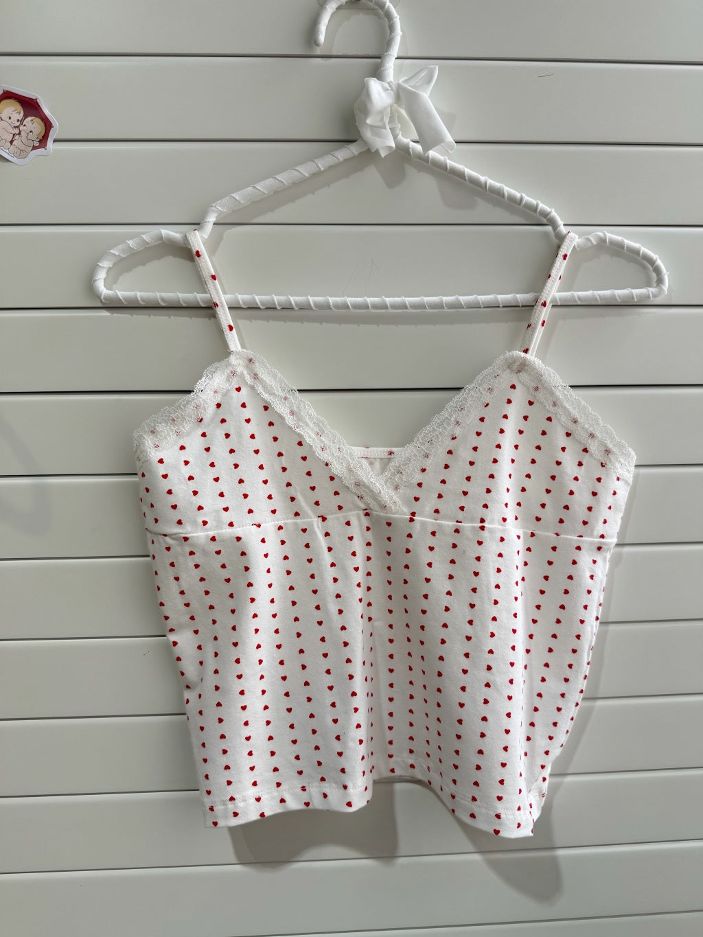 JASTIE Polka Red Heart Lace Tank Top Vest
