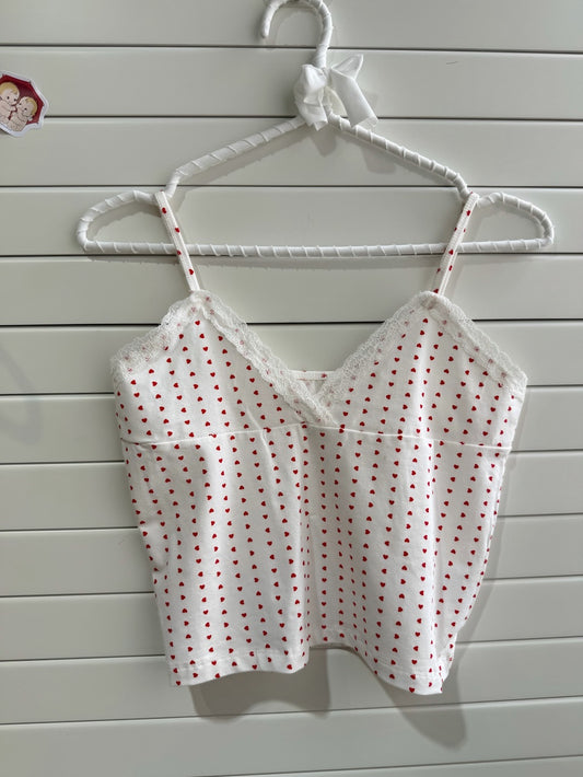 JASTIE Polka Red Heart Lace Tank Top Vest