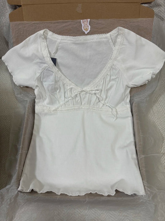 Jastie Lace Trim Fungus Slim T-shirts Women