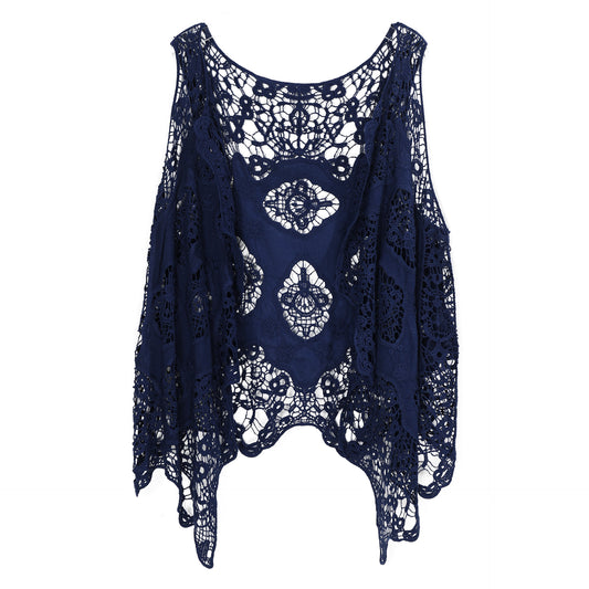 JASTIE Women Open Stitch Cardigan Boho Sleeveless Hippie Summer Hollow Out Solid Crochet Vest
