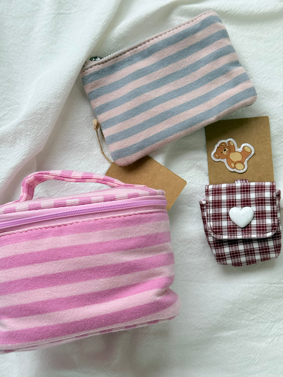 Pink Striped Coin Purse Women