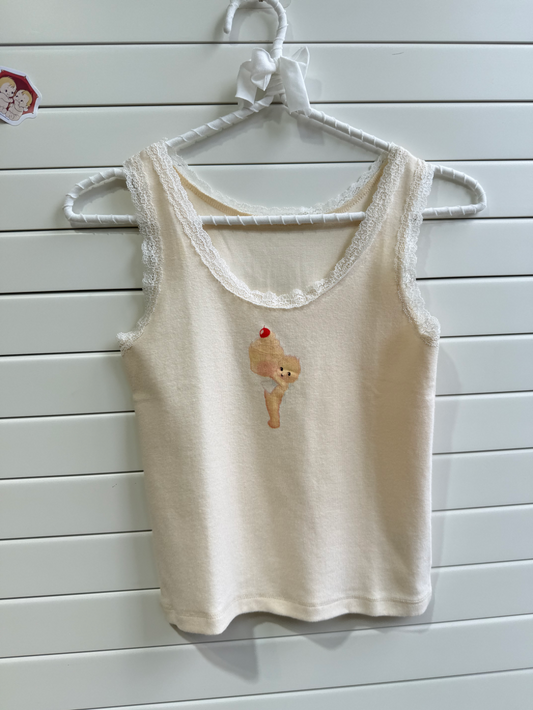 JASTIE Cream Lace Baby Doll Tank With A Graphic