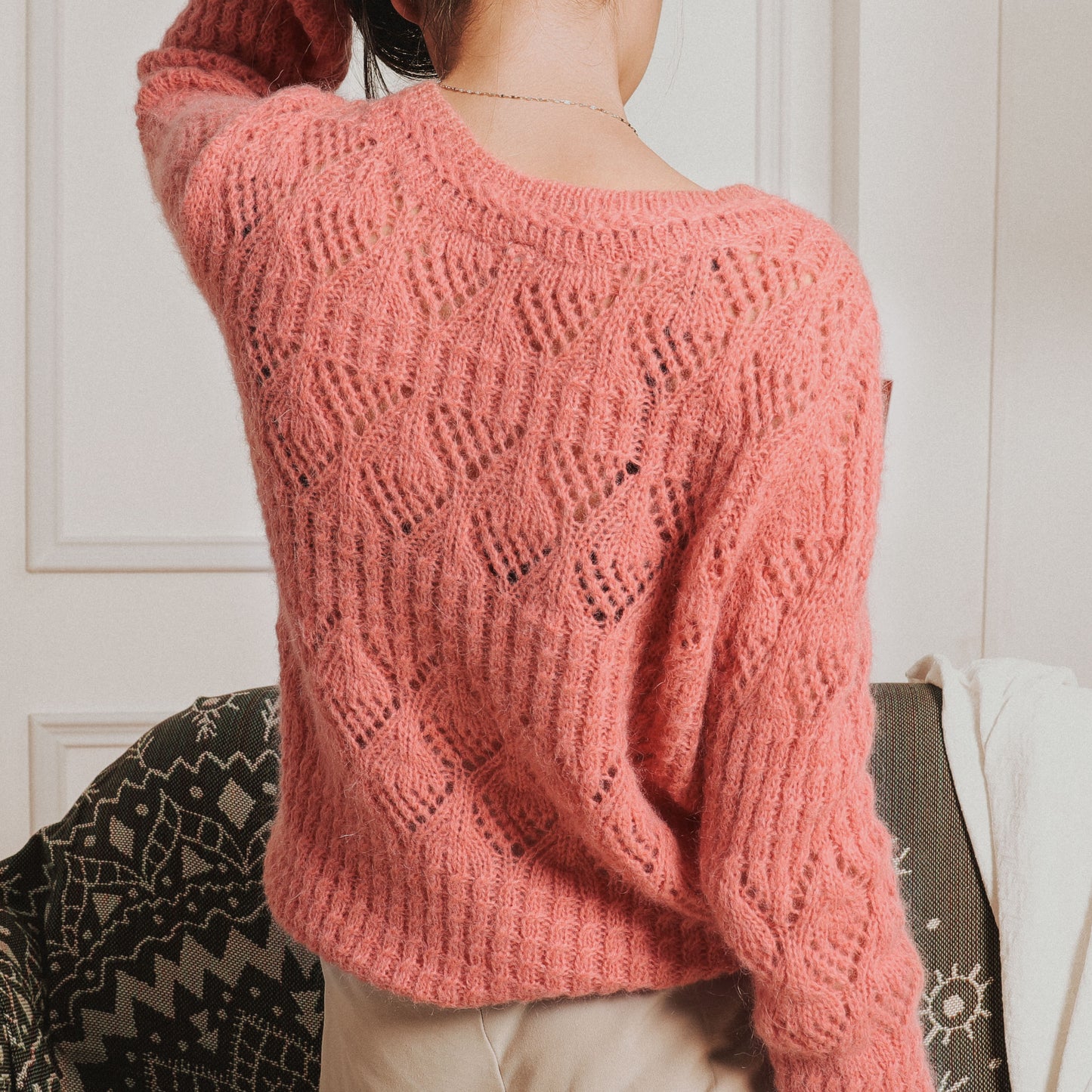 Pink V Neck Warm Women Sweater