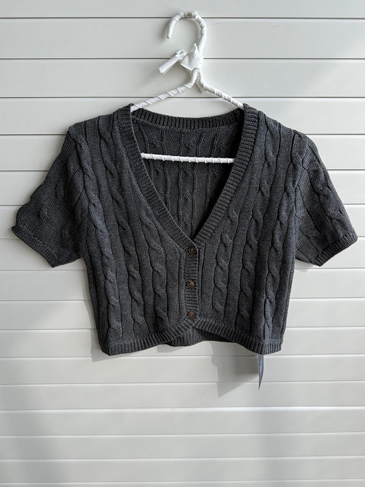Twist Flower Short Sleeve Knitted Cropped Cardigan