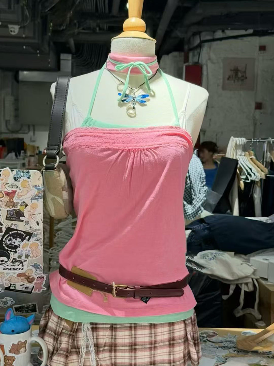 Solid Lace Trim Tube Women