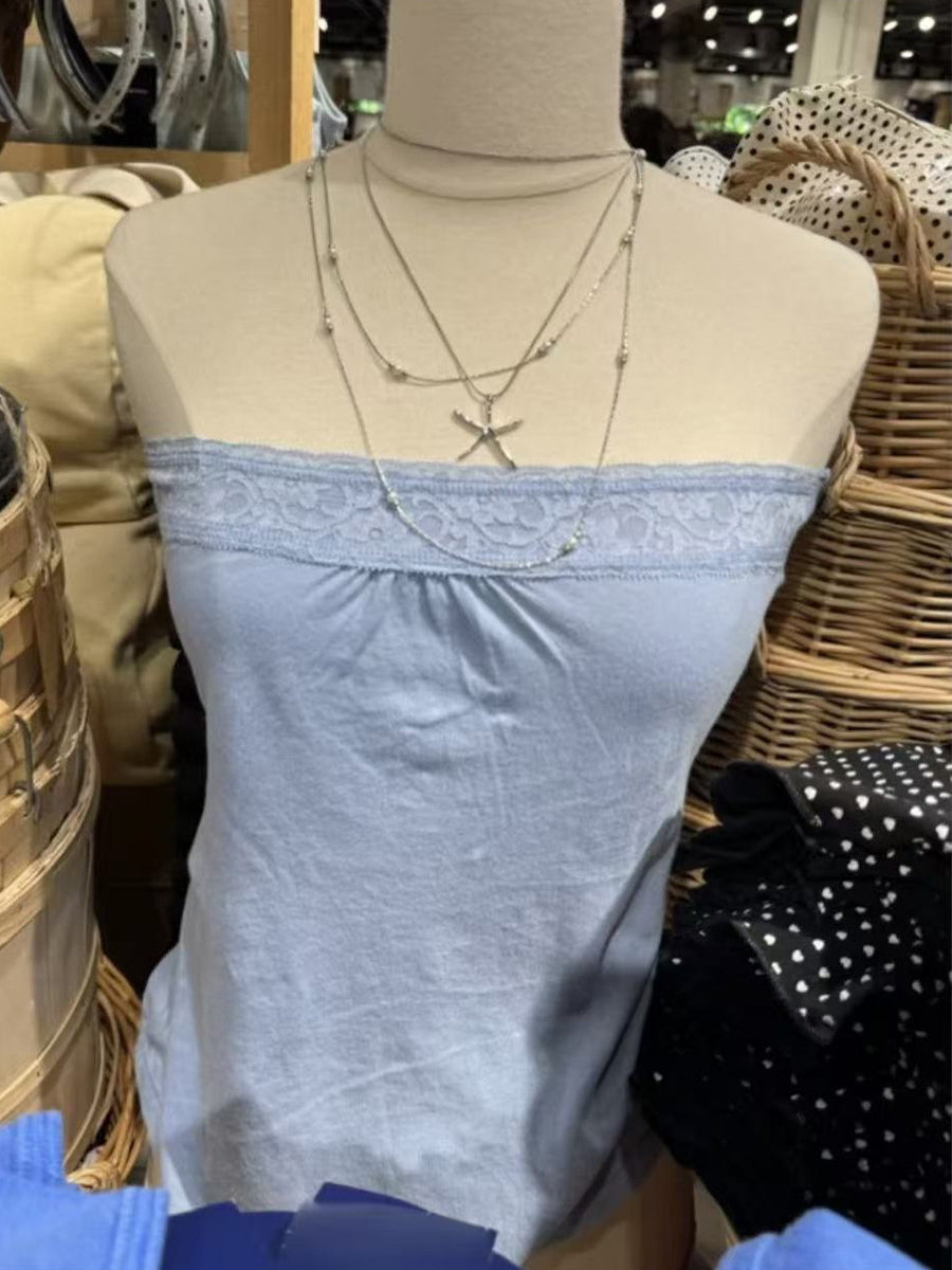 Solid Lace Trim Tube Women
