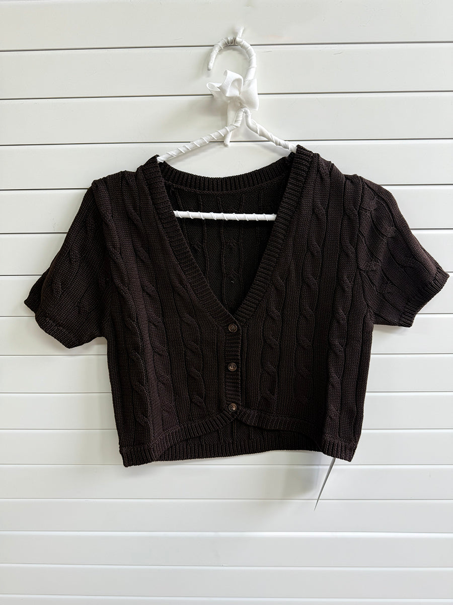 Twist Flower Short Sleeve Knitted Cropped Cardigan