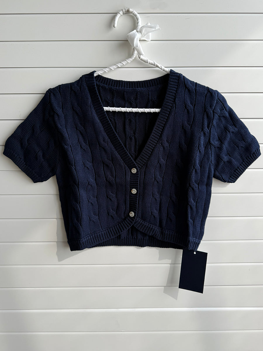 Twist Flower Short Sleeve Knitted Cropped Cardigan