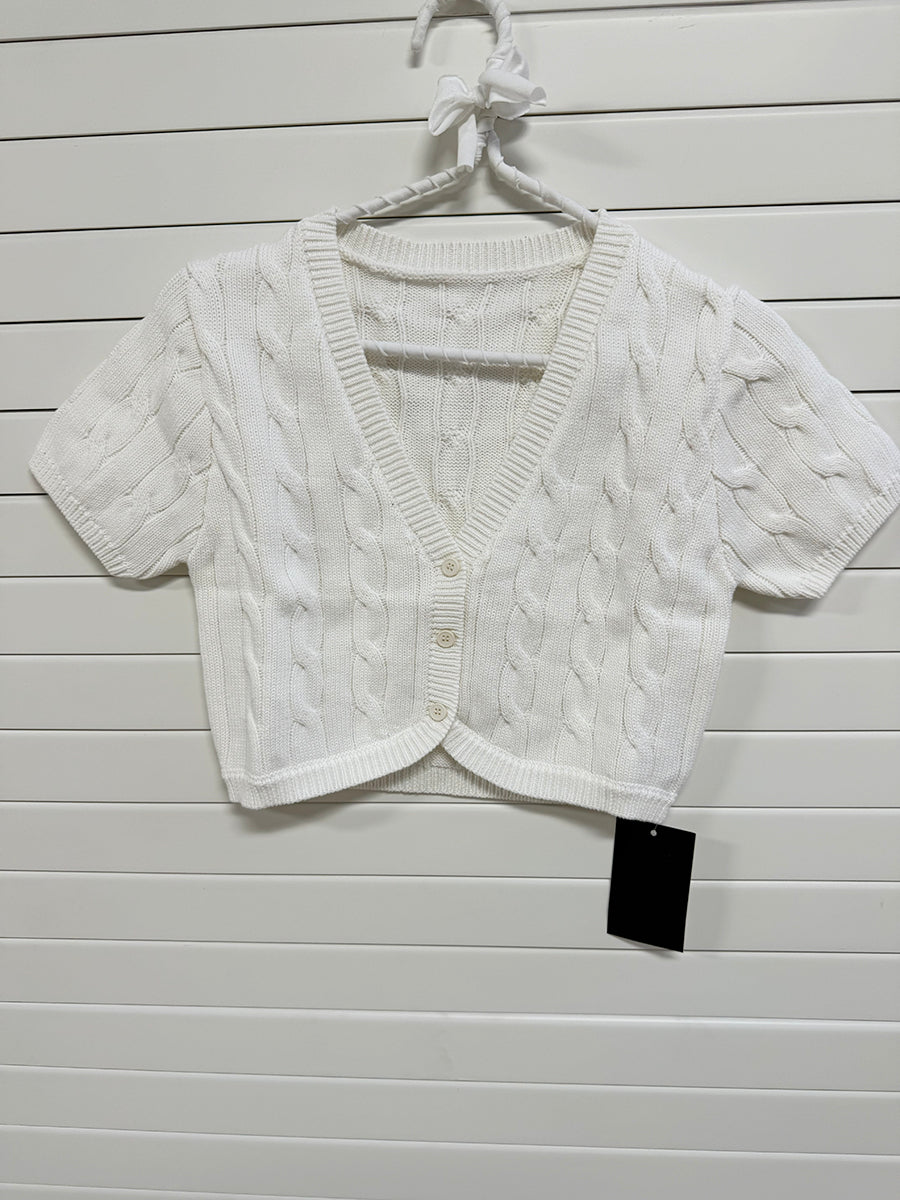 Twist Flower Short Sleeve Knitted Cropped Cardigan