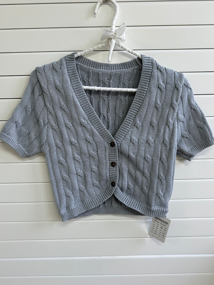 Twist Flower Short Sleeve Knitted Cropped Cardigan