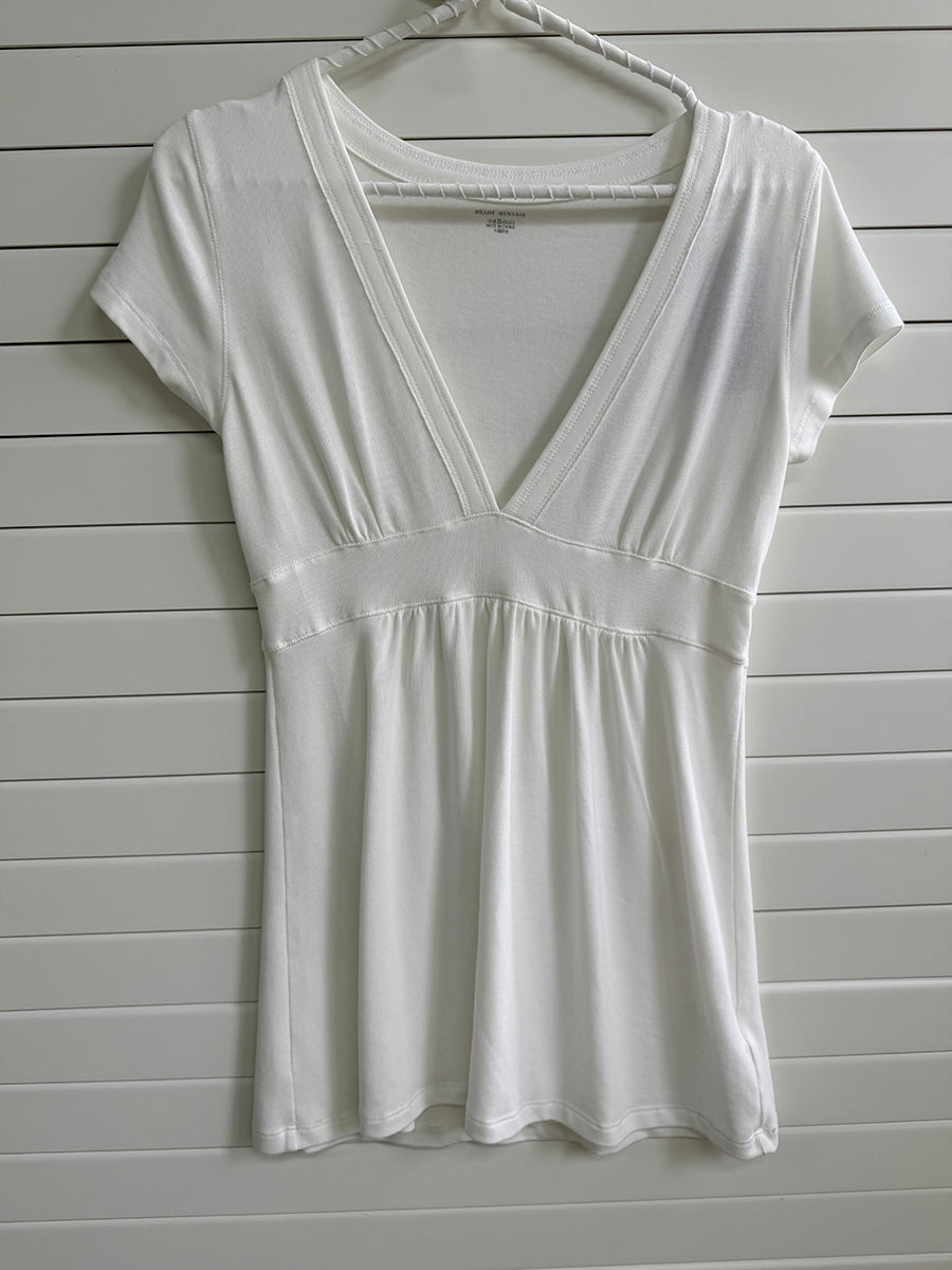 White Fold Deep V-neck Short Sleeve Slim Tee Shirts