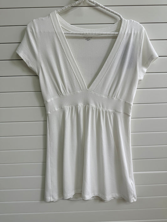 White Fold Deep V-neck Short Sleeve Slim Tee Shirts