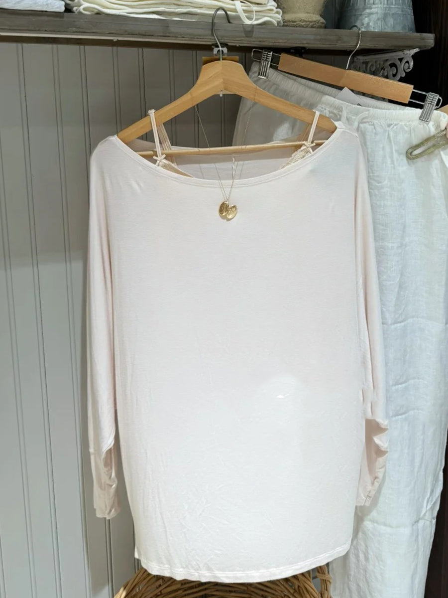 Sweet Light Pink Long Batwing Sleeve T-shirts