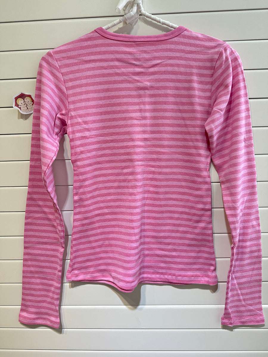 Jastie Pink Striped Slim Long Sleeve Tees