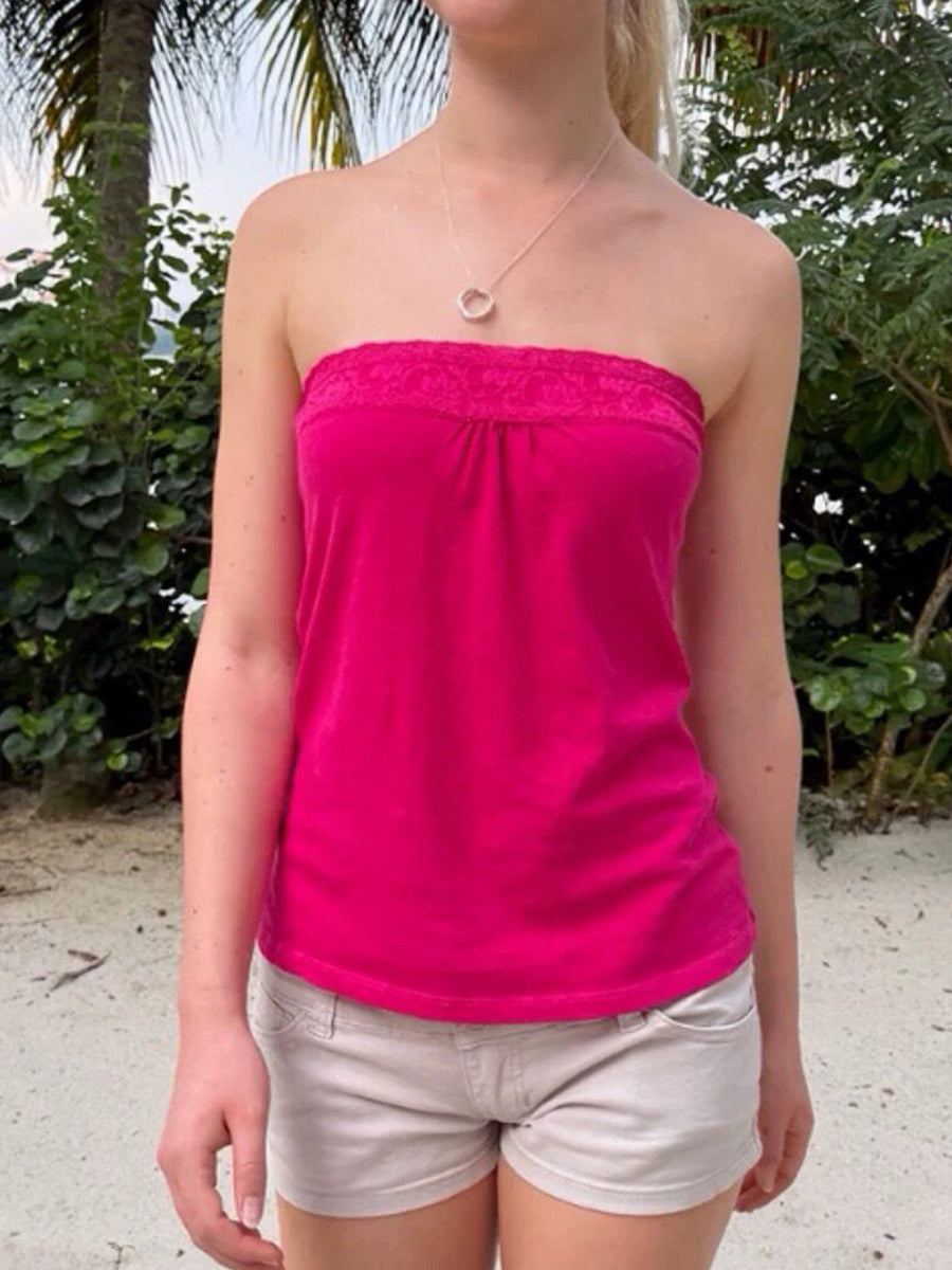 Solid Lace Trim Tube Women