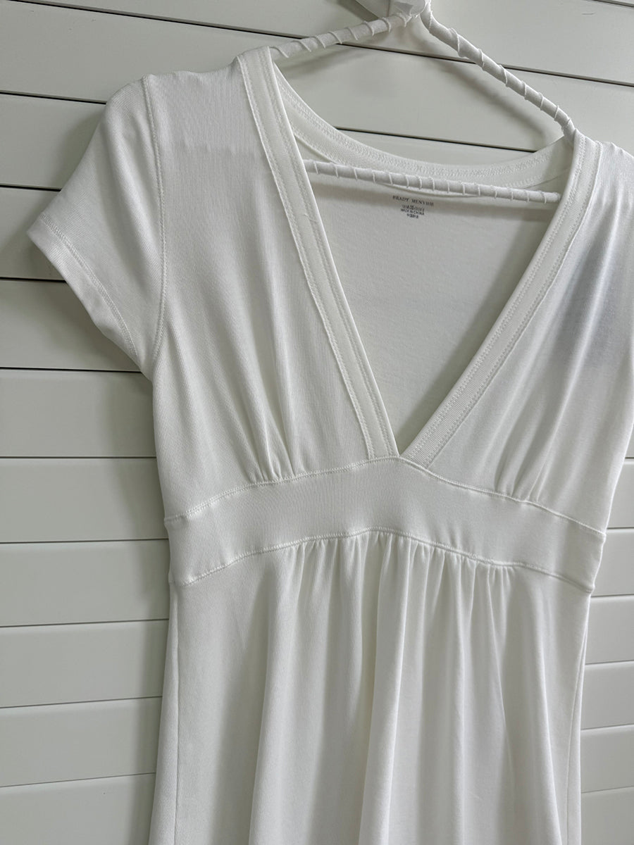 White Fold Deep V-neck Short Sleeve Slim Tee Shirts