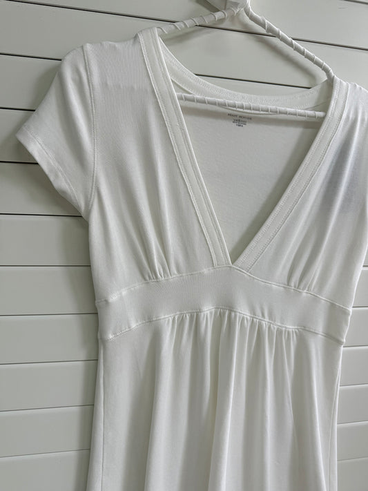 White Fold Deep V-neck Short Sleeve Slim Tee Shirts