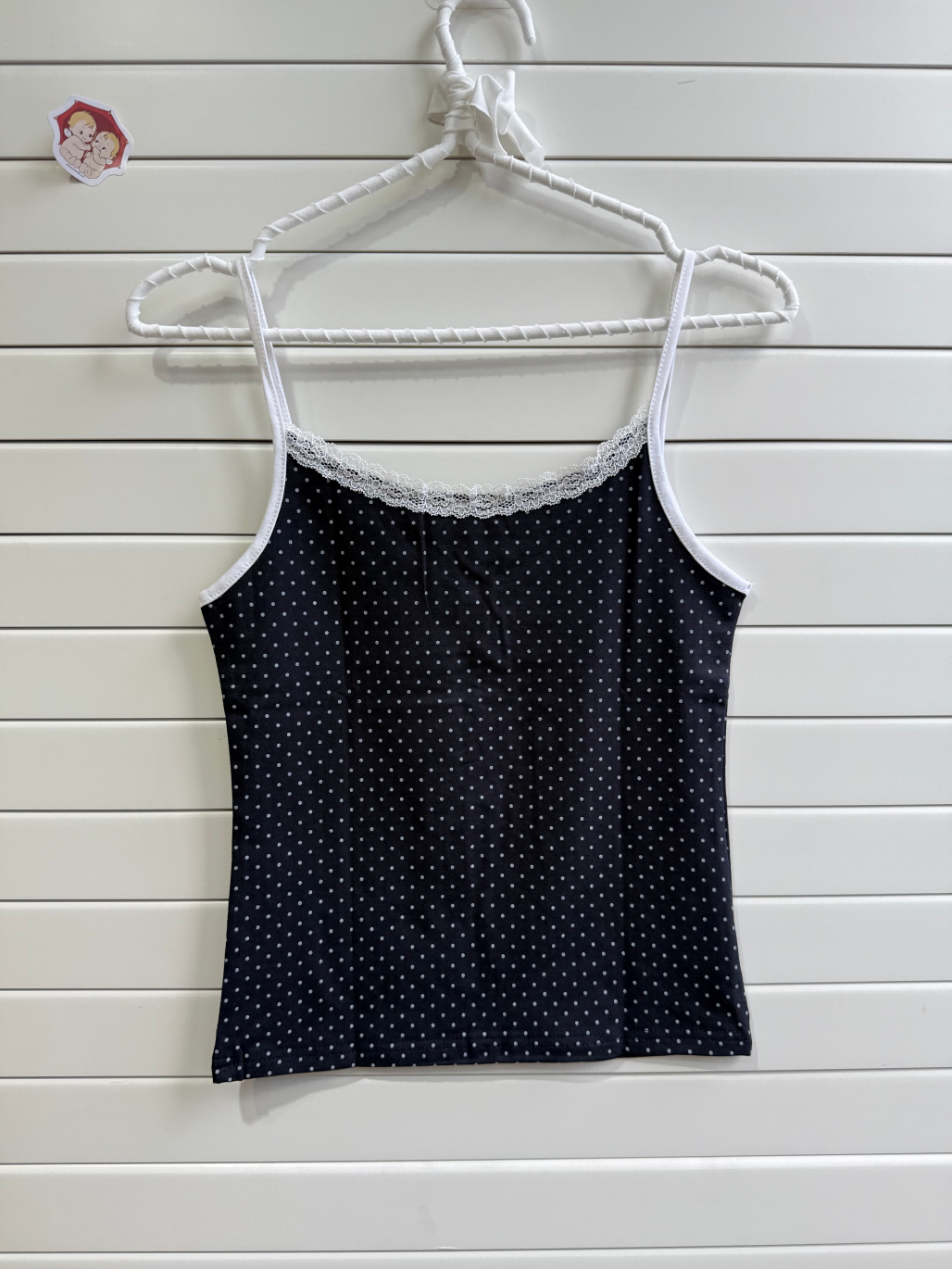 JASTIE Super Cute Spotty Lace Polka Dot Tank Top Navy