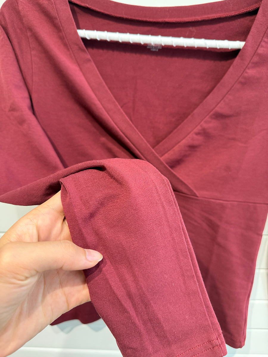 Red V-neck T-shirts Tee Long Sleeve 2965