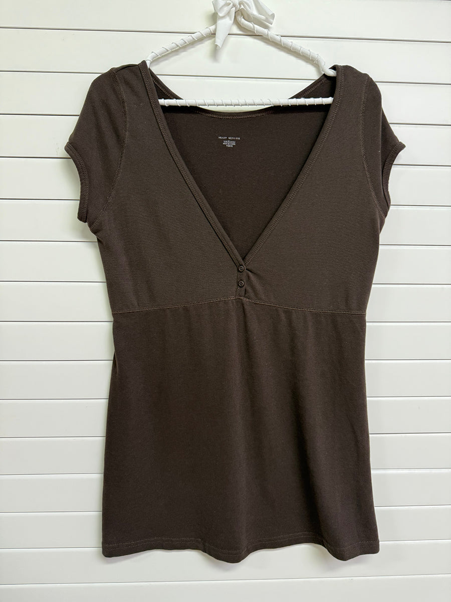 Solid V-neck Buttons T-shirts
