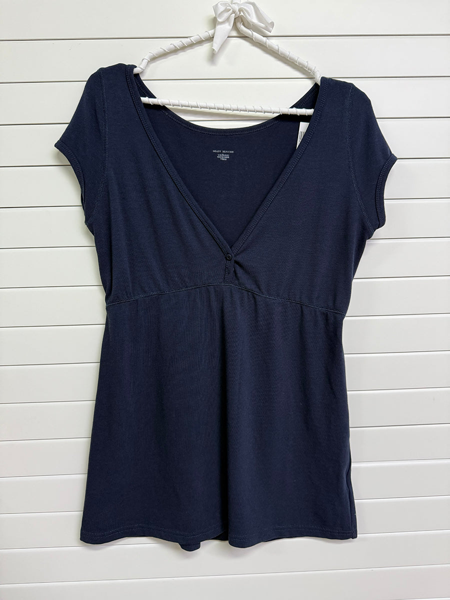 Solid V-neck Buttons T-shirts