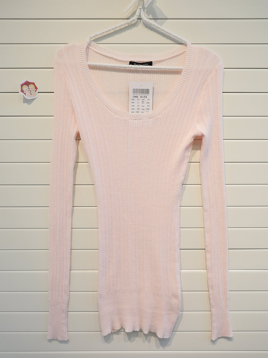 Pink Knit Slim Long Sleeve Tees Women Autumn New Fashion U-neck Cotton Soft T-shirt Cute Preppy Style Casual T Shirt Y2K Top