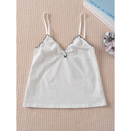 Women's V-neck bow polka dot cotton sling vest summer
