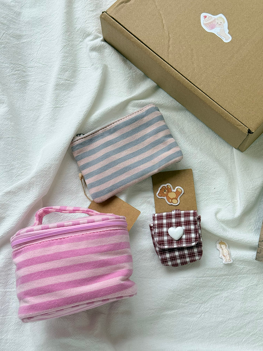 Pink Striped Coin Purse Women