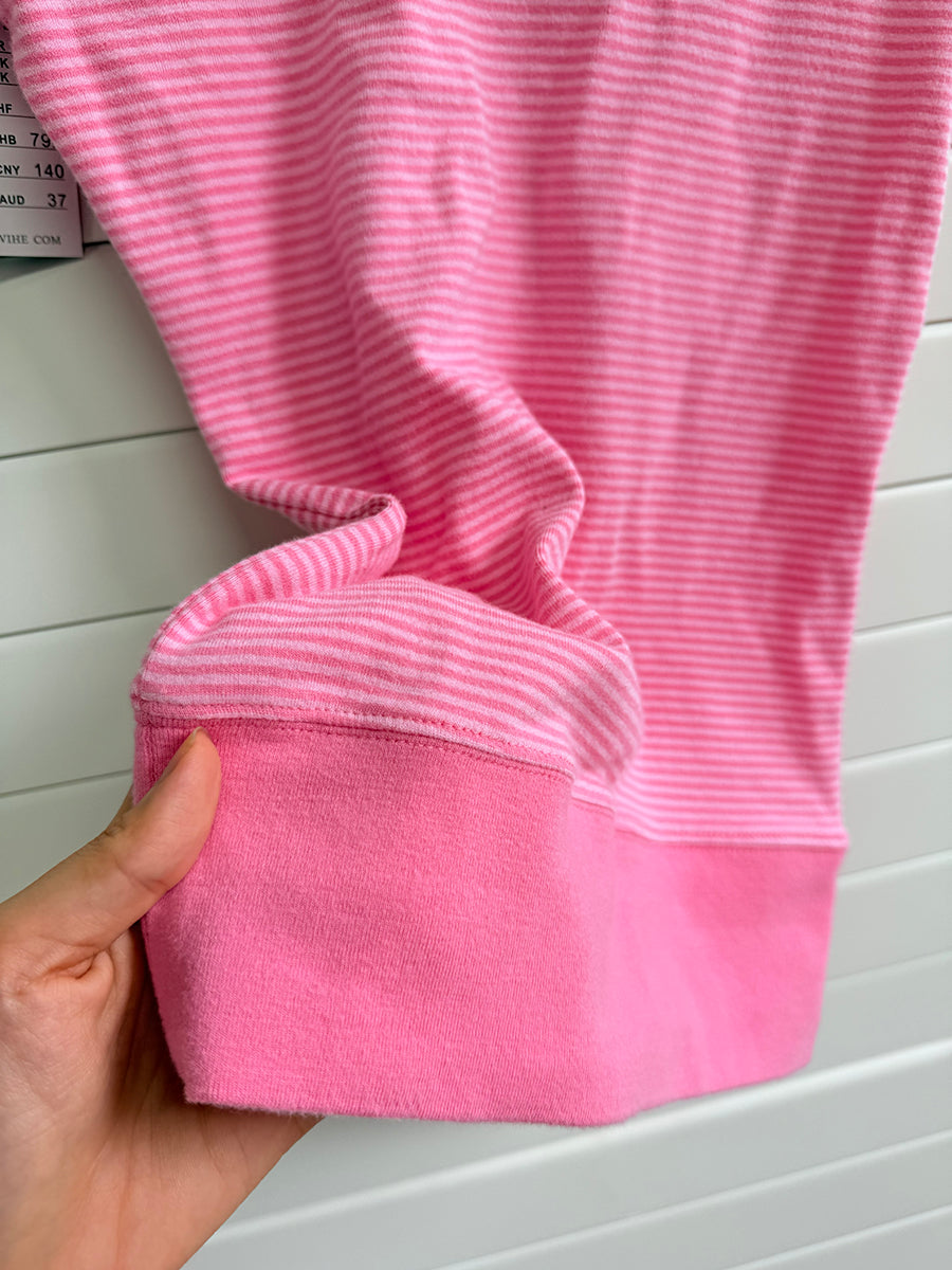 Pink Pinstripes Slim Slash Neck Tee Shirts