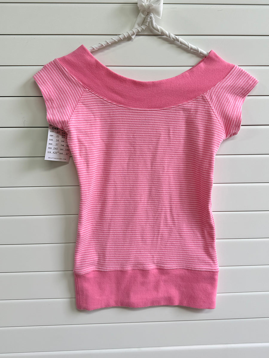 Pink Pinstripes Slim Slash Neck Tee Shirts