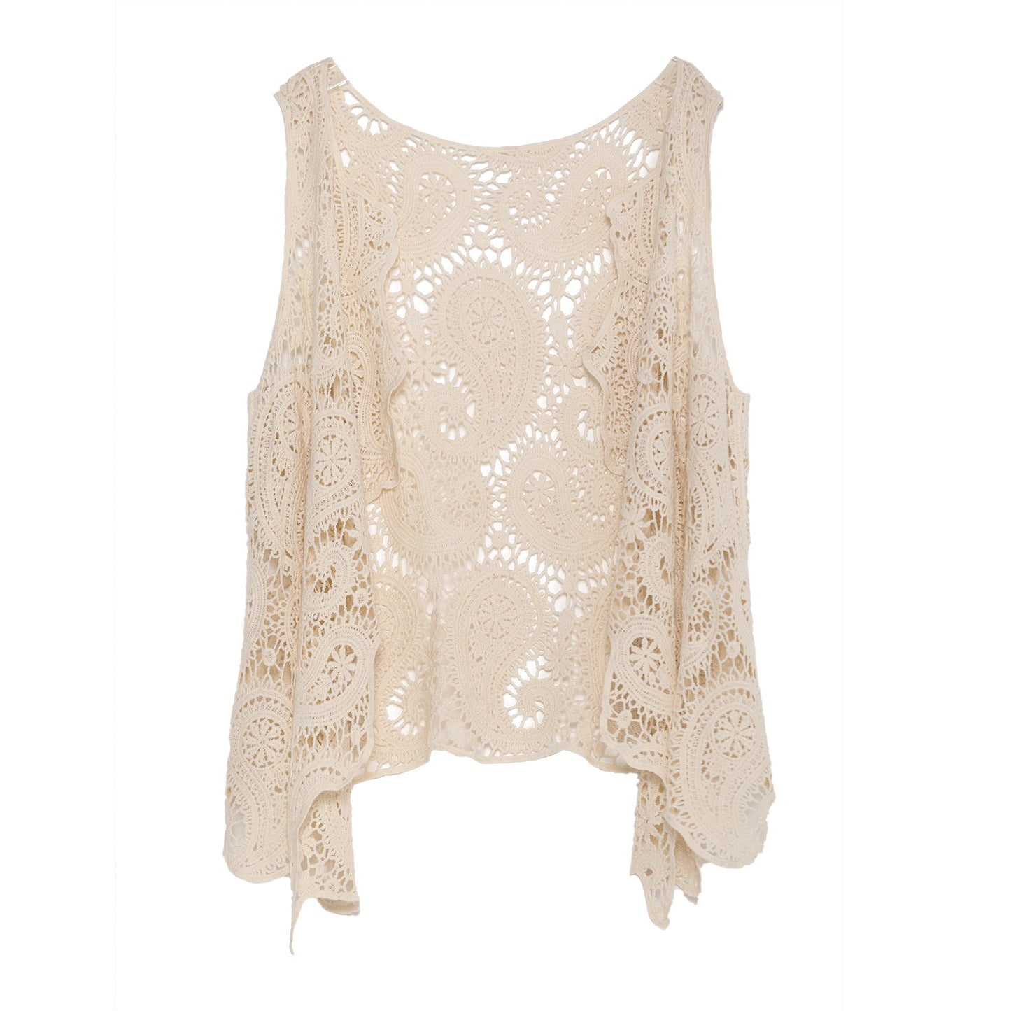 JASTIE Women's Cotton Crochet Vest Boho Hollow Out Sleeveless Cardigan Vintage Paisley Knit Beach Cover Up
