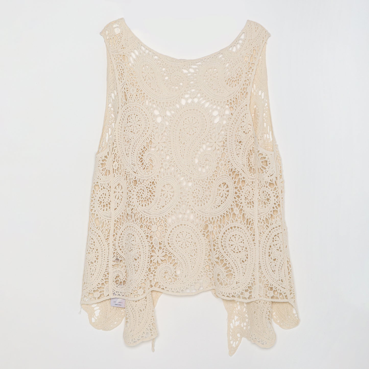 JASTIE Women's Cotton Crochet Vest Boho Hollow Out Sleeveless Cardigan Vintage Paisley Knit Beach Cover Up