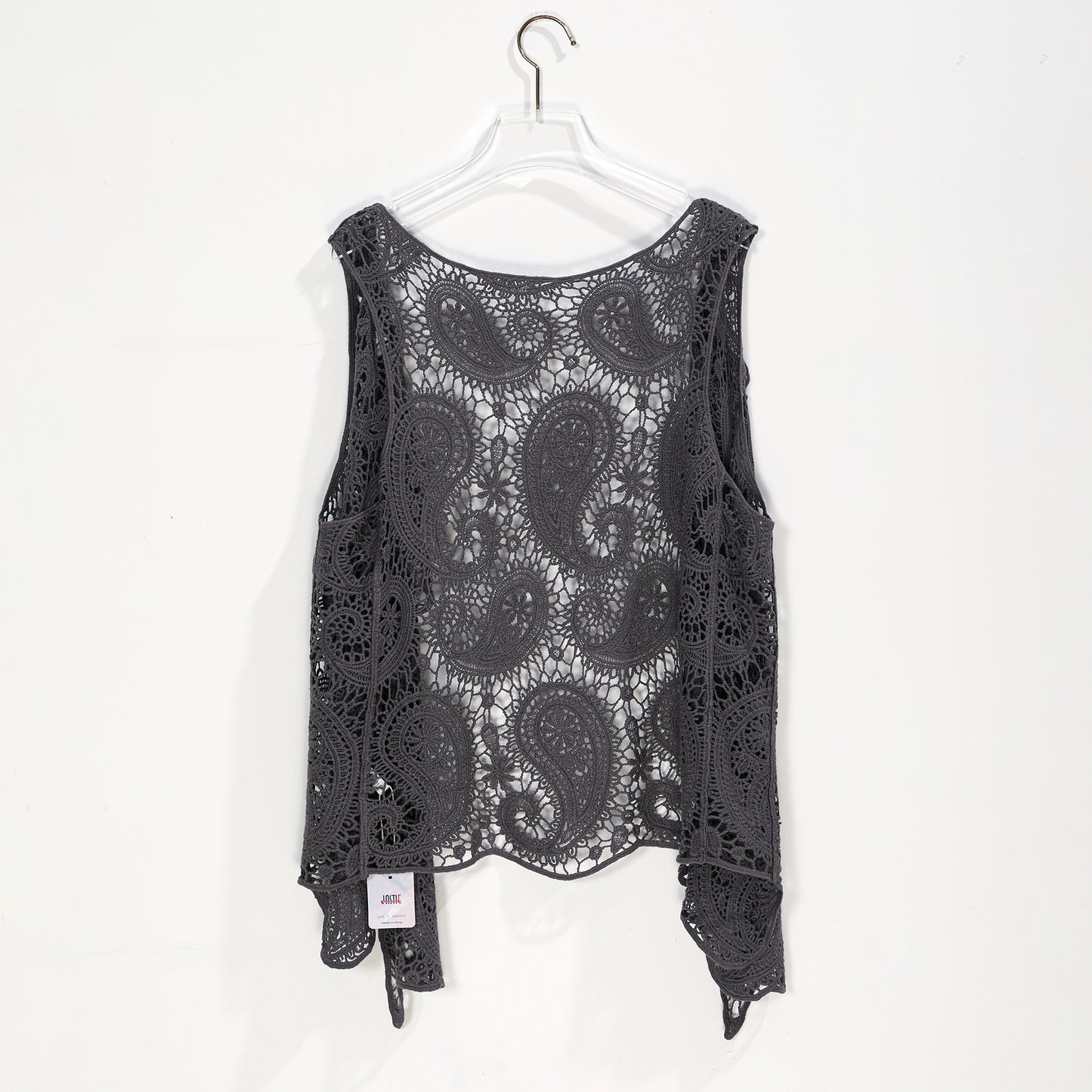 JASTIE Women's Cotton Crochet Vest Boho Hollow Out Sleeveless Cardigan Vintage Paisley Knit Beach Cover Up