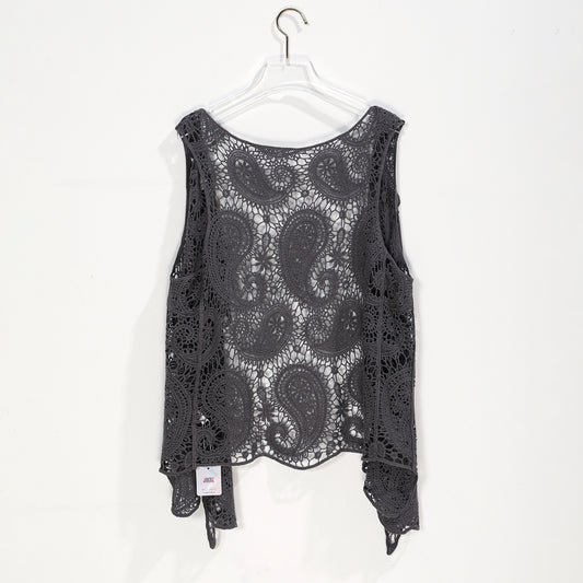 JASTIE Women's Cotton Crochet Vest Boho Hollow Out Sleeveless Cardigan Vintage Paisley Knit Beach Cover Up