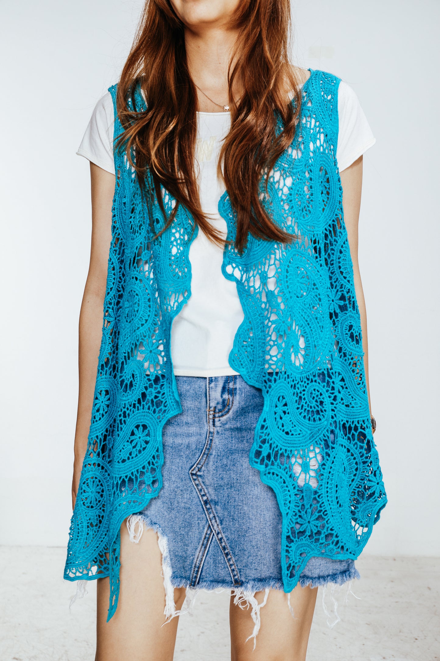 JASTIE Women's Cotton Crochet Vest Boho Hollow Out Sleeveless Cardigan Vintage Paisley Knit Beach Cover Up