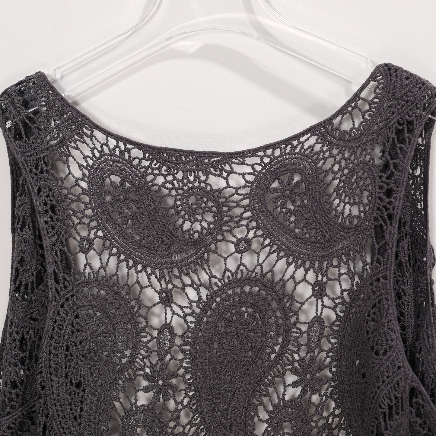 JASTIE Women's Cotton Crochet Vest Boho Hollow Out Sleeveless Cardigan Vintage Paisley Knit Beach Cover Up