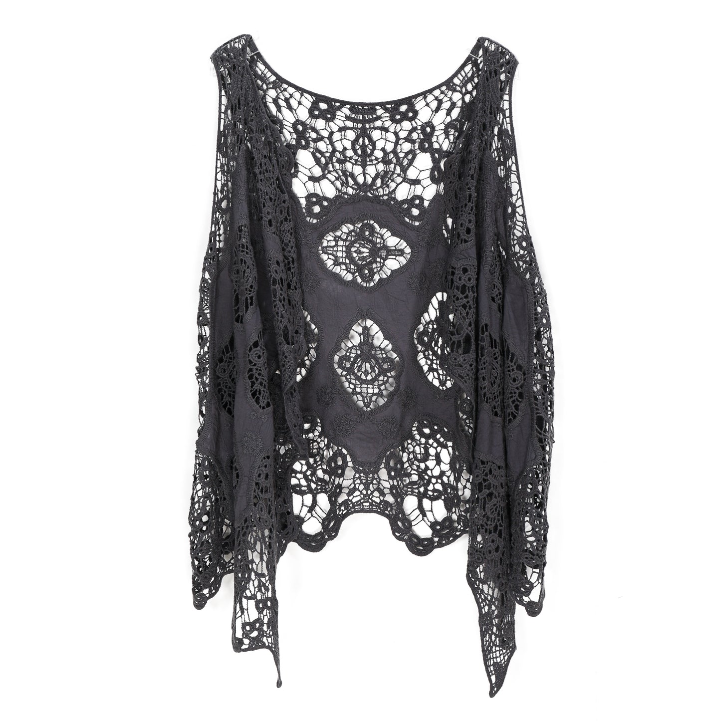 JASTIE Women Open Stitch Cardigan Boho Sleeveless Hippie Summer Hollow Out Solid Crochet Vest