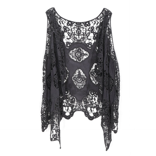 JASTIE Women Open Stitch Cardigan Boho Sleeveless Hippie Summer Hollow Out Solid Crochet Vest