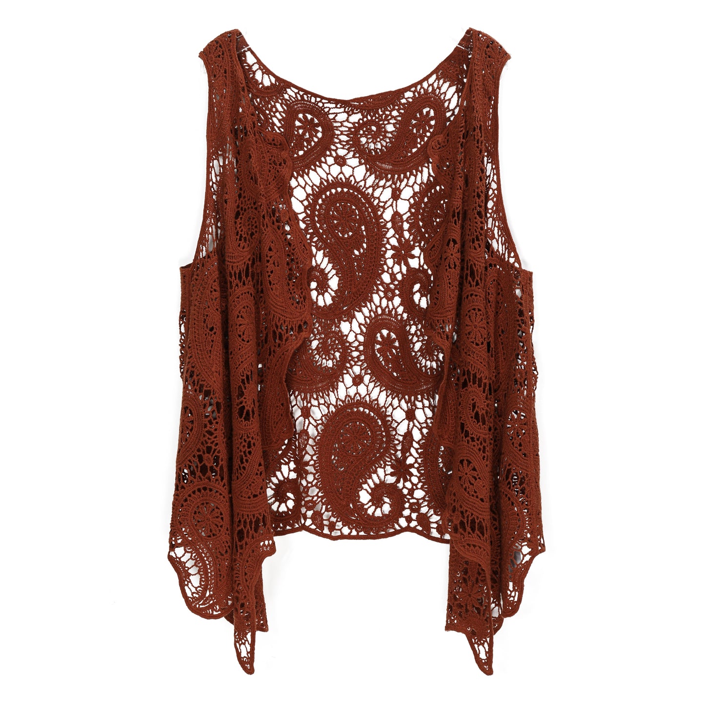JASTIE Women's Cotton Crochet Vest Boho Hollow Out Sleeveless Cardigan Vintage Paisley Knit Beach Cover Up
