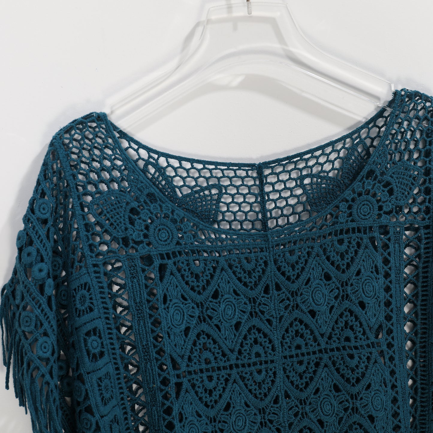 JASTIE Women Boho Hippie T-Shirt Tunic Tops Crochet Blouse Shirt Hollow Out Beach Swimsuit Cover Up