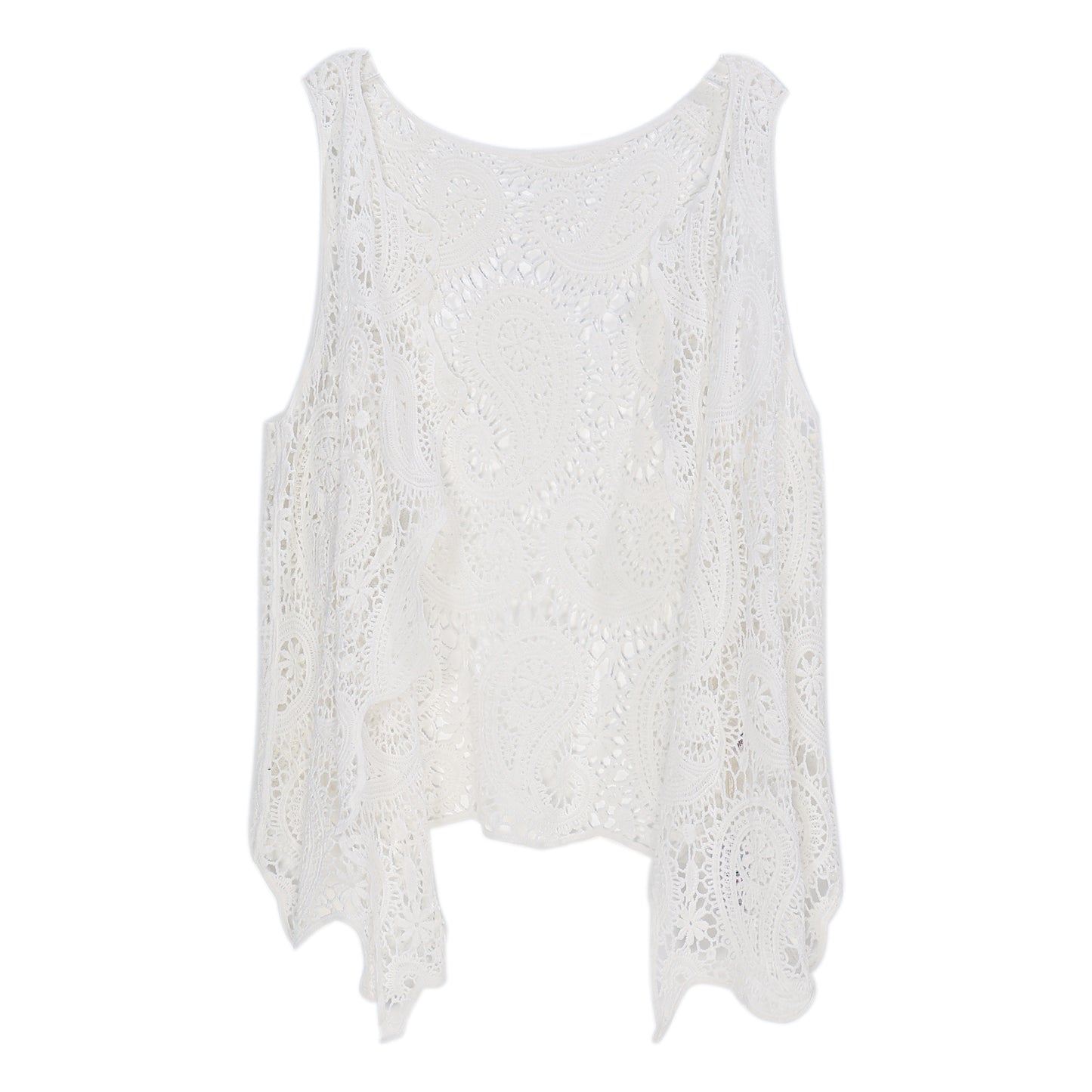 JASTIE Women's Cotton Crochet Vest Boho Hollow Out Sleeveless Cardigan Vintage Paisley Knit Beach Cover Up