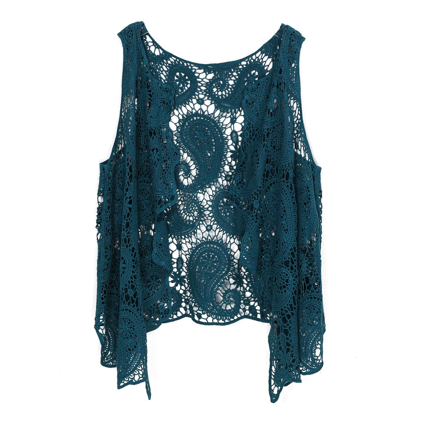 JASTIE Women's Cotton Crochet Vest Boho Hollow Out Sleeveless Cardigan Vintage Paisley Knit Beach Cover Up
